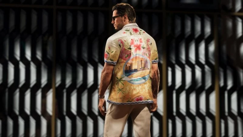 Retro della camicia colorata di Jason.