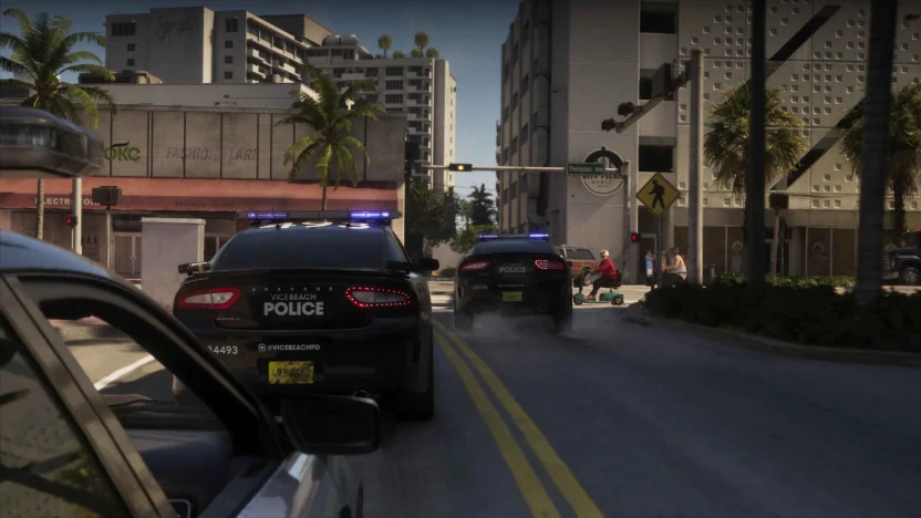 Inseguimento della polizia in una strada di Vice City nel filmato ufficiale di GTA 6.